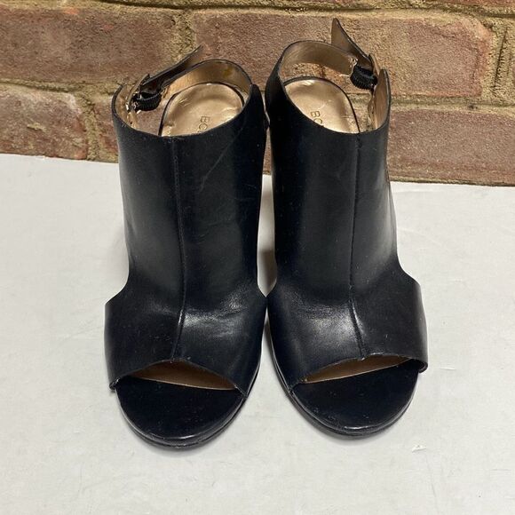 BCBG Generation Black Leather Open Toe Wedge Size 6.5 - Picture 3 of 9